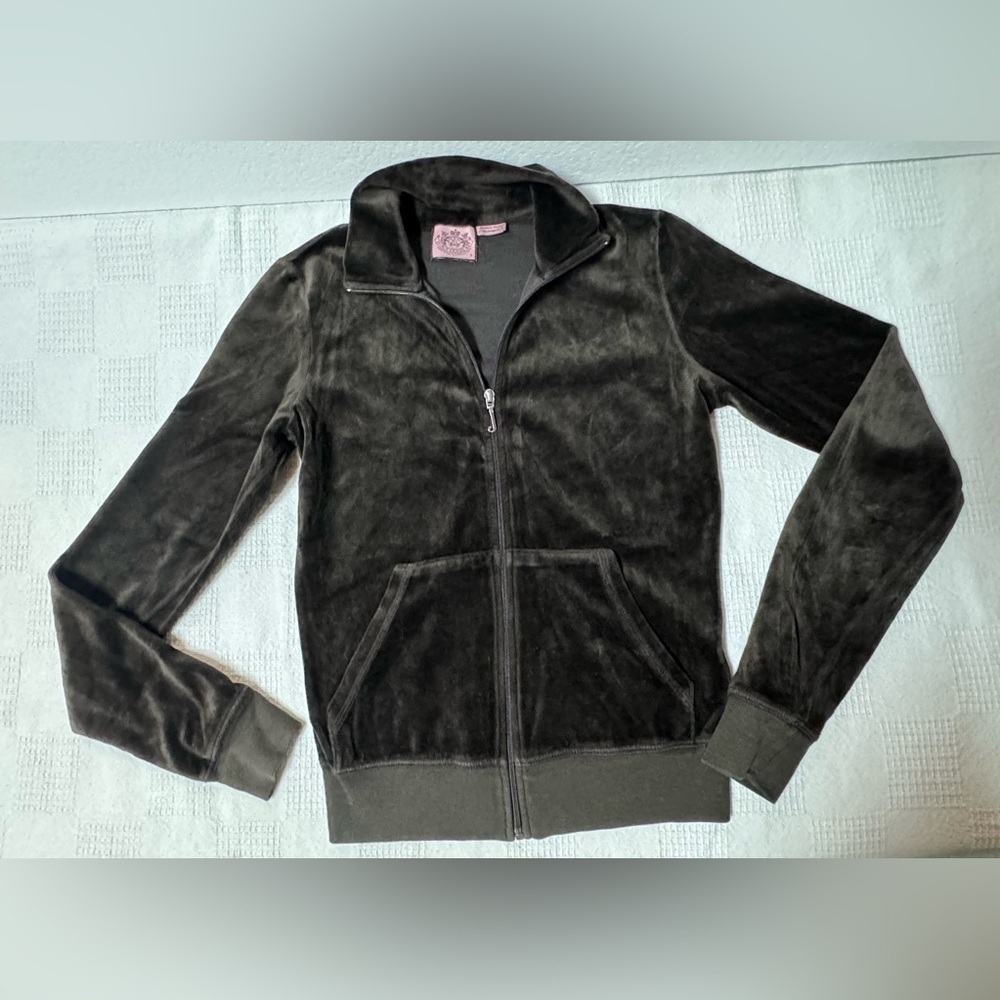 Vintage Y2K Juicy Couture Brown Velour Jacket with Pink Label Size Small